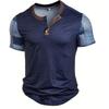 European and American semi-cardigan, casual short-sleeved digital printing slim-fit pullover Henry T-shirt top men's clothing