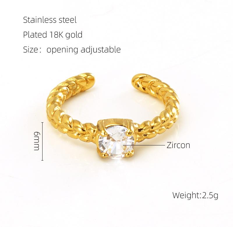 Bague ouverte 2026 Pierre Lumineuse Bague Zirconium Rétro 18K pour Femme