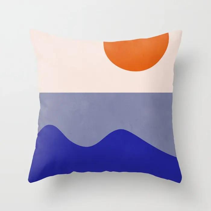 Modern Abstract Throw Pillow Cover Geometric Round Line Sunset Cushion  Home Sofa Chair