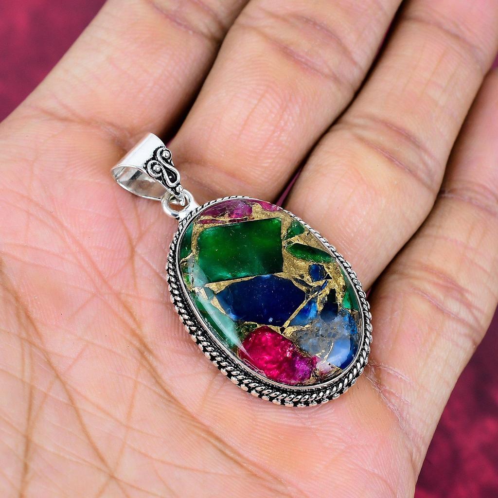Copper Tourmaline Pendant Gemstone Jewelry, 925 Solid Sterling Silver Pendant, Gift For Women Handmade Pendant