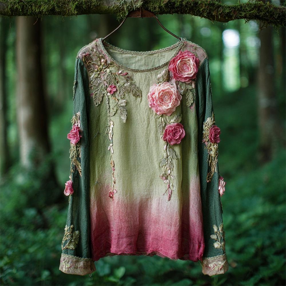 3D Floral Women's Round Neck T-Shirt - Hong Kong Style Fashion Top