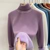 Women Fleece Lined Thick High Neck Warm Inner Knit Sweater Casual Top