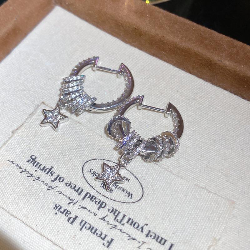 Broken Galaxy~ Zircon Round Star Ear Buckle Light Luxury Advanced Sense Exquisite Earrings Temperament Sweet Versatile Earrings