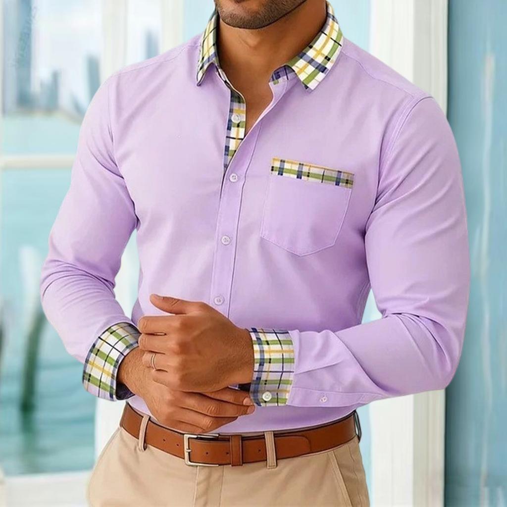 Men's Stand Collar Long Sleeve Business Casual Dress Shirt with Collar