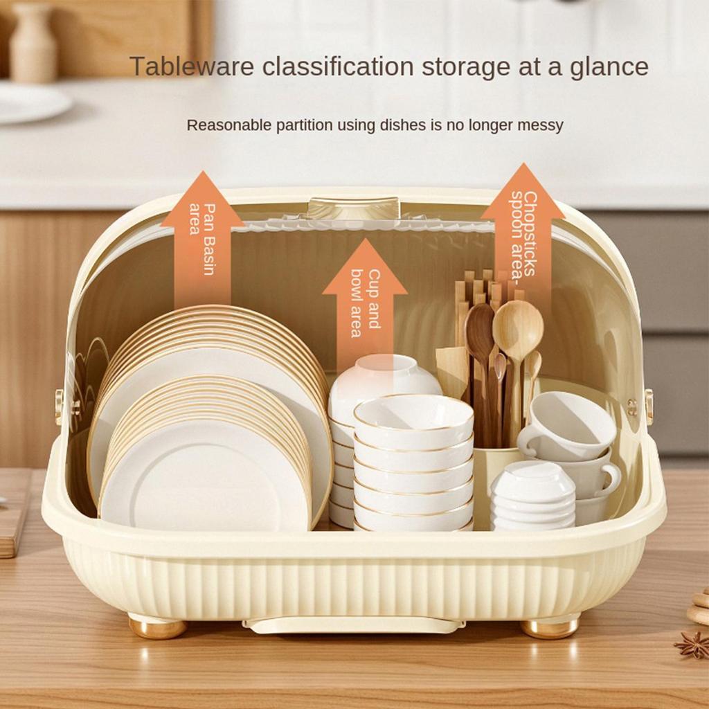 Dish Drying Rack Transparent Top Dust Prevention Kitchen Dish Drying Container for Cultlery Bowl Tea Cup Nursing Bottle Dinner