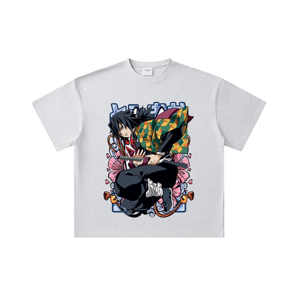 260 GSM Double Yarn 32 Count 100% Cotton Demon Slayer V74 Tomioka Print Unisex Heavy Cotton T Shirt