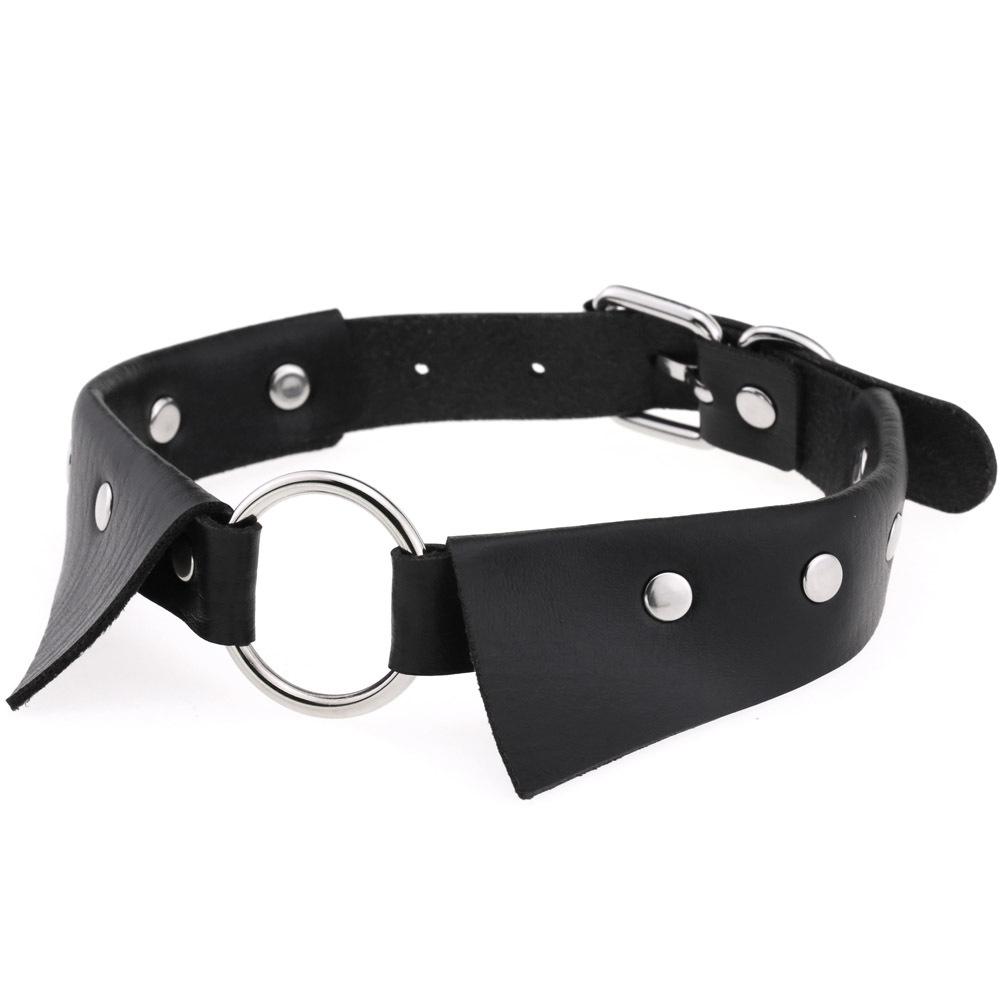 O-ring PU Leather Choker, Shirt Collar Style Punk Statement Clavicle Neck Chain