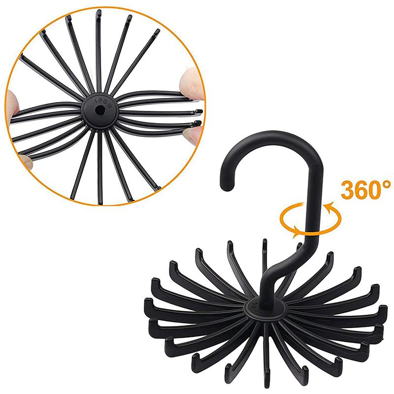 Black Plastic Living Room Hook Creative Multifunctional Large 18 Claw Tie, Belt, 360 Degree Rotatable Tie Hanger