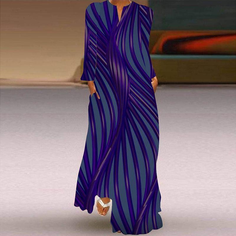 Long Sleeve Dress Classical Beauty Pattern Print Dress Stage Show Performance Wear Travel Photography Clothes