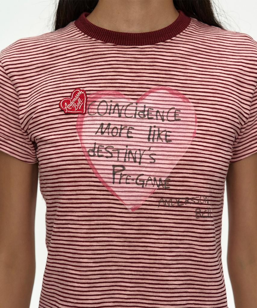 ADSB ANDERSSON BELL (Essential) Heart Message Stripe T-Shirt Atb1465W(Pink/Wine)