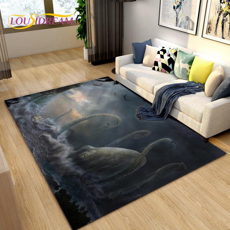 Sea Monster, Boat Ship Barque Area Rug Large,Carpets Rug for Living Bedroom Sofa Doormat Decoration,Kids Play Floor Mat