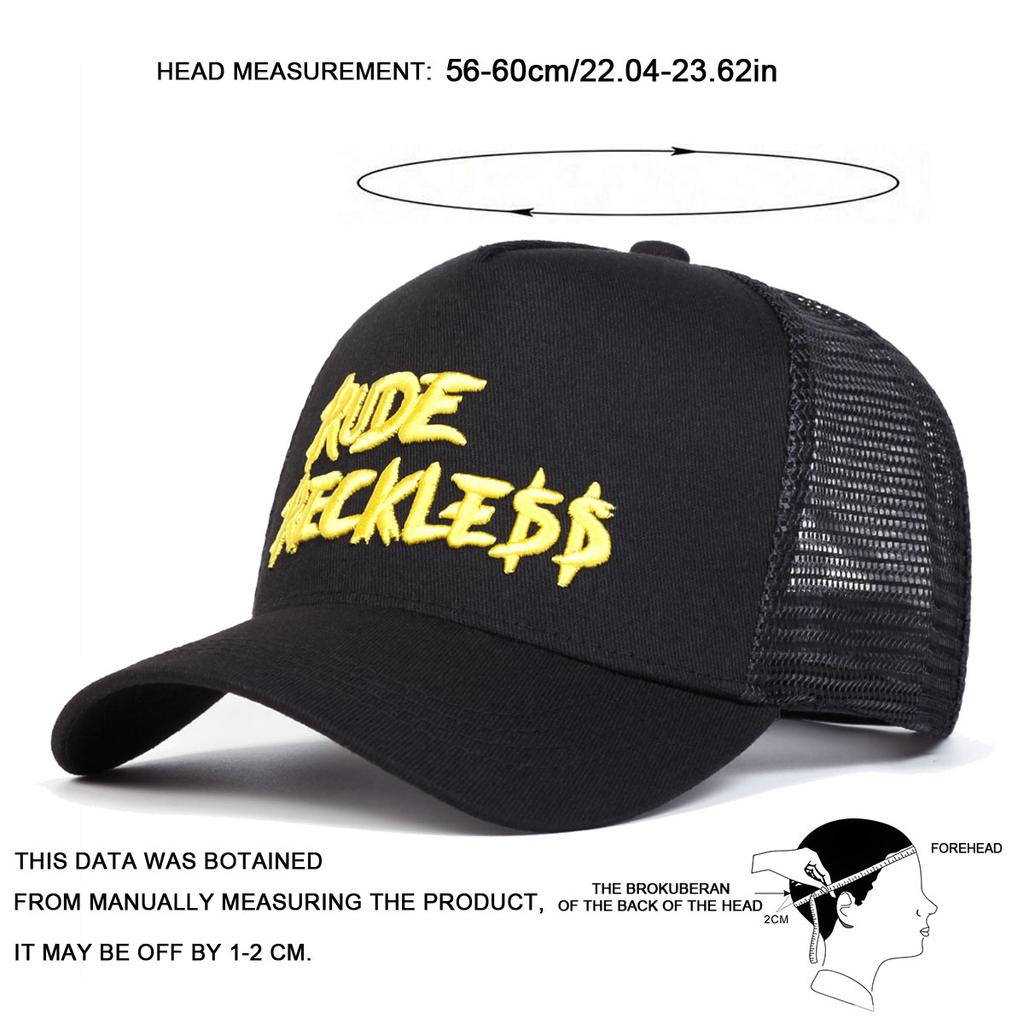 Unisex RUDE RECKLE Letter Embroidery Baseball Net Caps Spring and Summer Outdoor Adjustable Casual Hats Sunscreen Hat