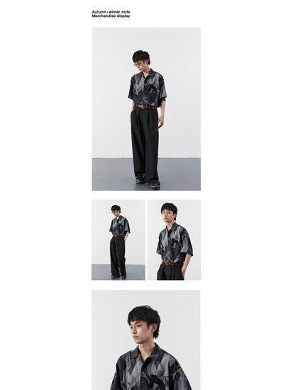 Men's Japanese Retro Short Sleeve Shirt - Thin, Classic Aesthetic with Full Print for Spring and Summer