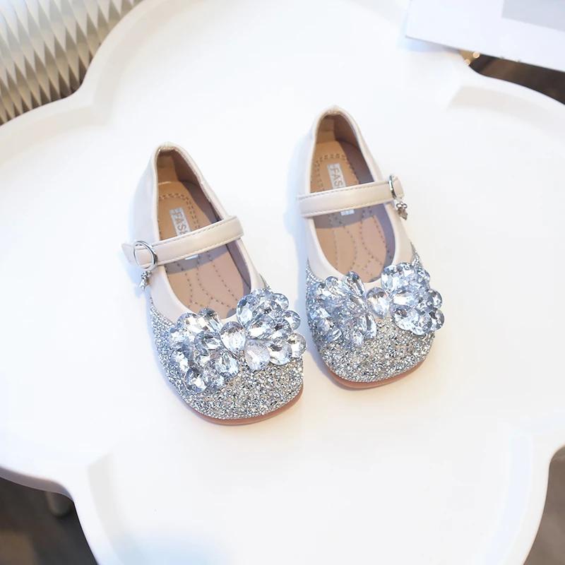 2024 Children Leather Shoes for Girls Autumn New Princess Style Fashion Comfortable Anti-slippery Elegant Rhinestone Party Shoes