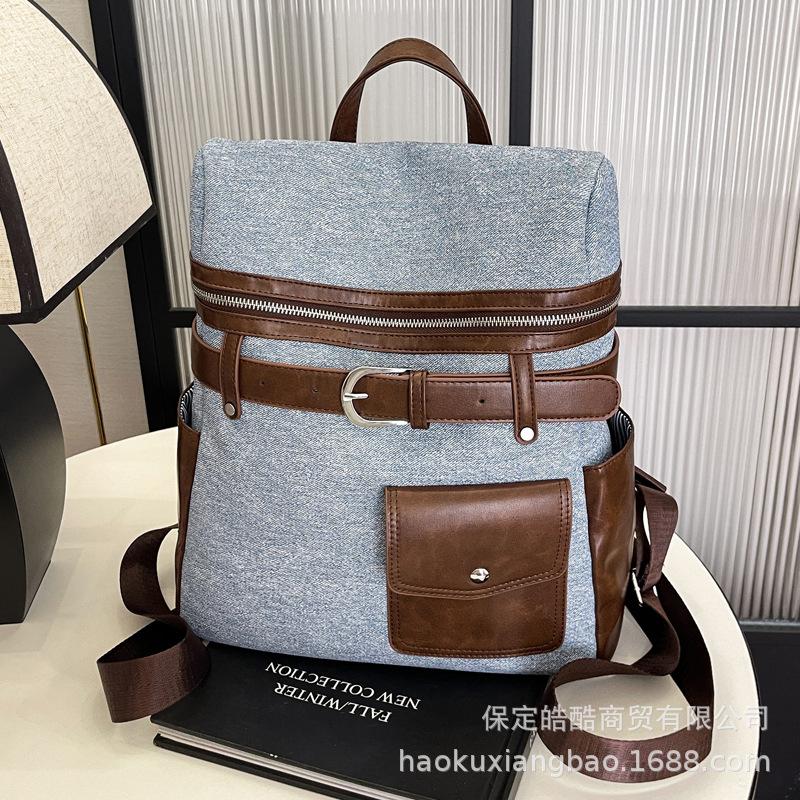 Denim backpack women's large capacity 2025 new leisure student class schoolbag outdoor mountaineering travel backpack