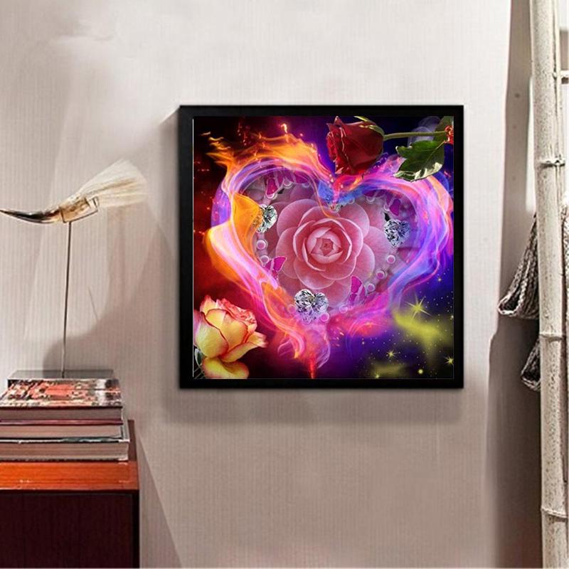 Huacan 5d Diamond Mosaic Cross Stitch Flower Heart Picture of Rhinestones Diamond Embroidery Sale Children's Room Decor