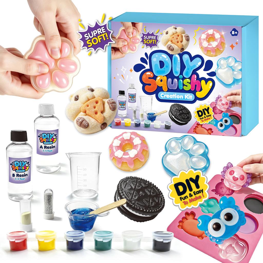 DIY sada na výrobu svítících squishy hraček pro děti, silikonové formičky & AB lepidlo, řemeslná hračka pro úlevu od stresu