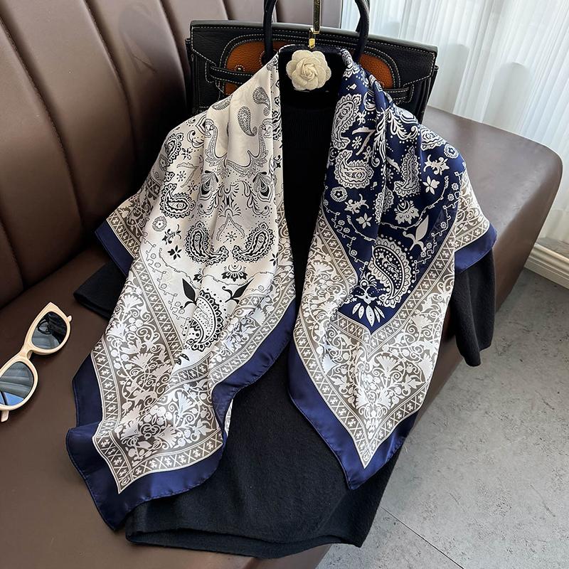 90*90cm Satin Square Scarf Women Hijab Paisley Cashew Print Silk Scarf Neckerchief Shawl Wraps Headband Hair Accessories Bandana