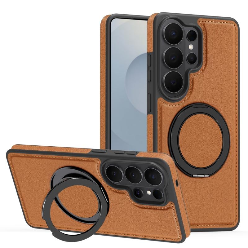 Shockproof Magnetic Leather Phone Case For Samsung Galaxy S26 Plus Ultra Invisible Fold Magsafe 360° Rotating Bracket Cover