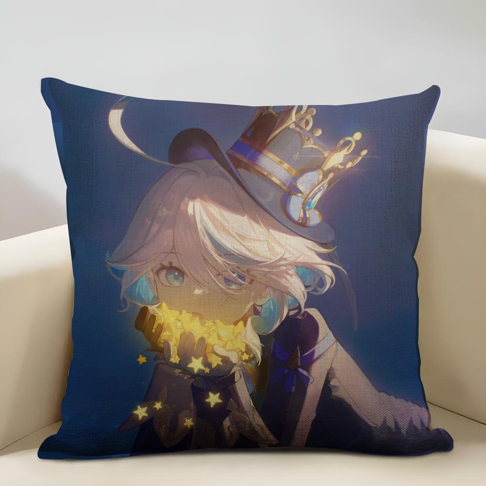 Genshin Impact Furina Cushion Household Decoration Linen Sofa Cushion Cover: Skin-Friendly & Breathable with Invisible Zipper