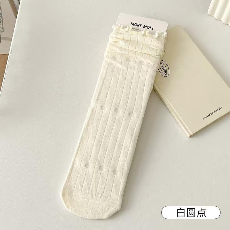 Jk Stacking Socks Solid Color Simple Ins Tide Sweat Absorbing Medium Tube Socks Breathable Sweet Japanese Lace Socks