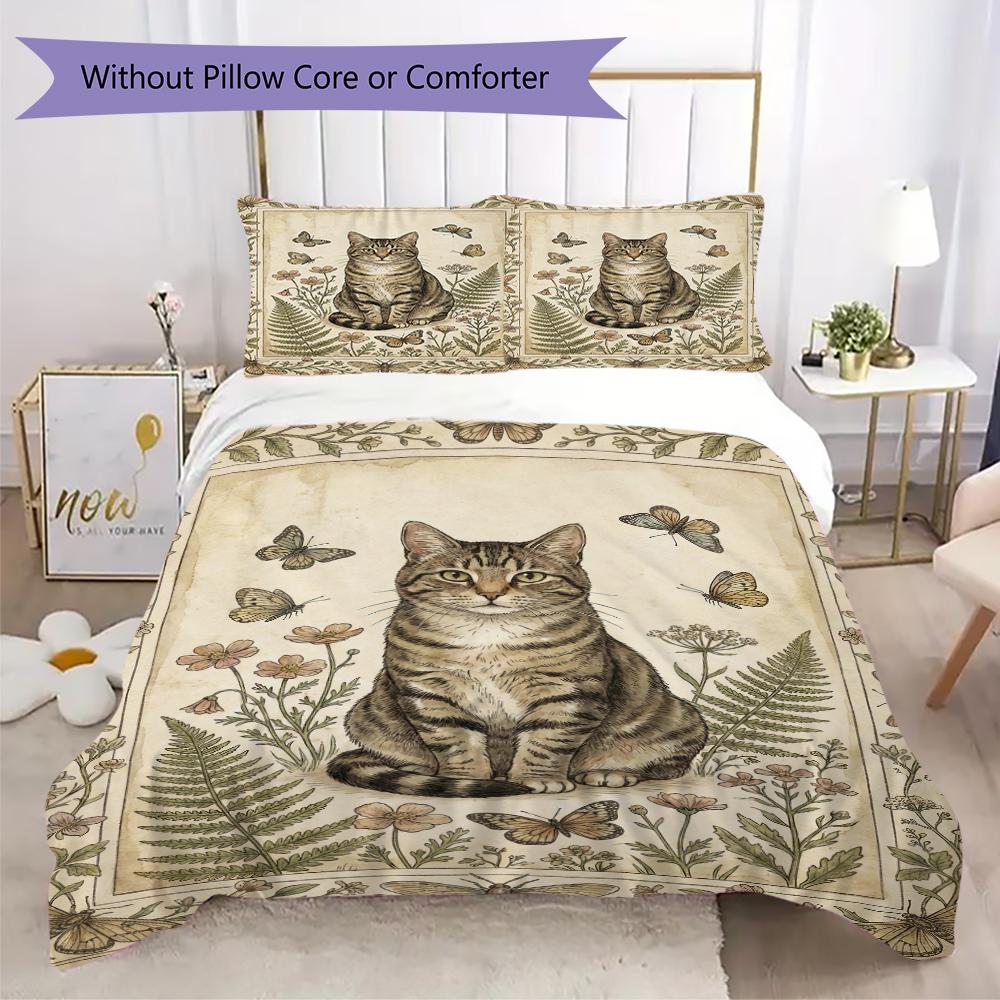 Set Copripiumino con Motivo Gatto Retrò Federa Decorazione per la Casa Regalo di Compleanno (1 * copripiumino + 2 * federe senza imbottitura)8