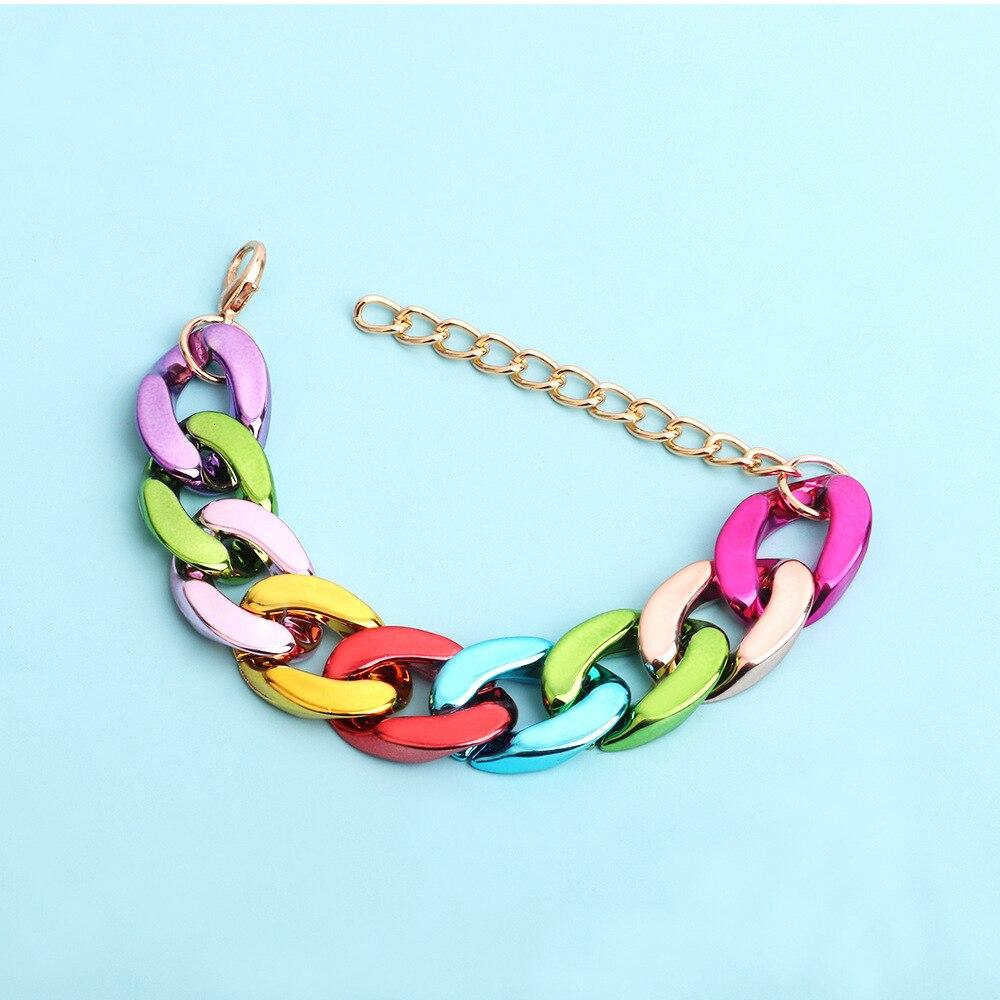 Pinkdudu Modna tęcza kolorowa bransoletka akrylowa osobowość projekt wielokolorowy łańcuszek z wtyczką bransoletka z klamrą dla kobiet prezenty PD1167