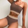Damen-Badeanzug, Farbblock, eine Schulter, sexy, rückenfrei, hohe Taille, Bikini-Set, Strandmode, Badeanzüge