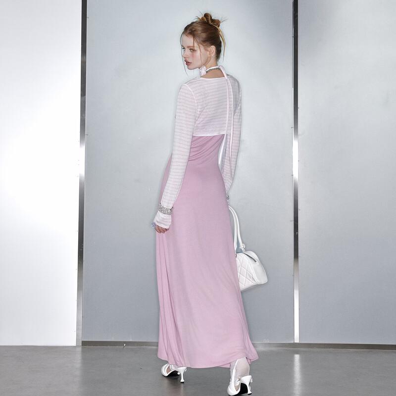 UNIFREE French Rose Strap Dress & Cardigan Set