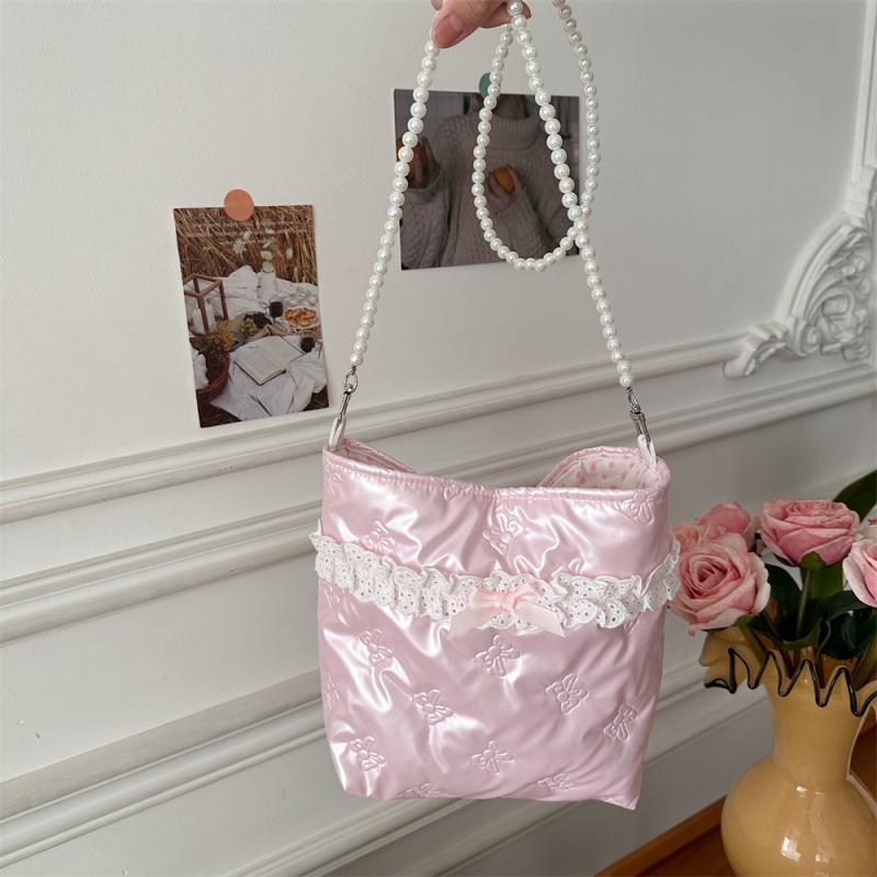 

Space Cotton Pearls Chain Crossbody Bag Love Printed Pu Mobile Phone Bag Ins Storage Bag Bow Shoulder Bag Office Worker A1