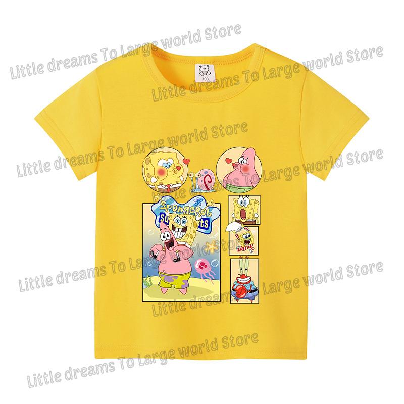 SpongeBobs Cartoon Tshirt for Children Cotton Soft Tee Boys Girls Tops Colorful Clothing Anime Printed Clothes Birthday Gift