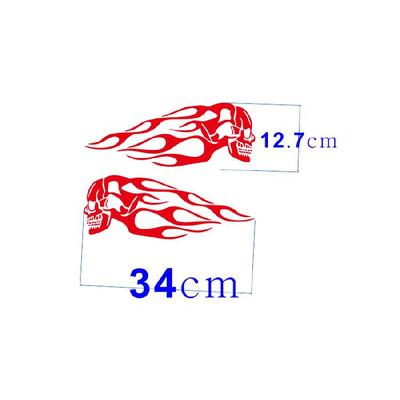 Motocykl Lebka Plamen Pruhy Nádrž na Palivo Vinylová Samolepka Obtisk Univerzální 34x12,7cm Červená