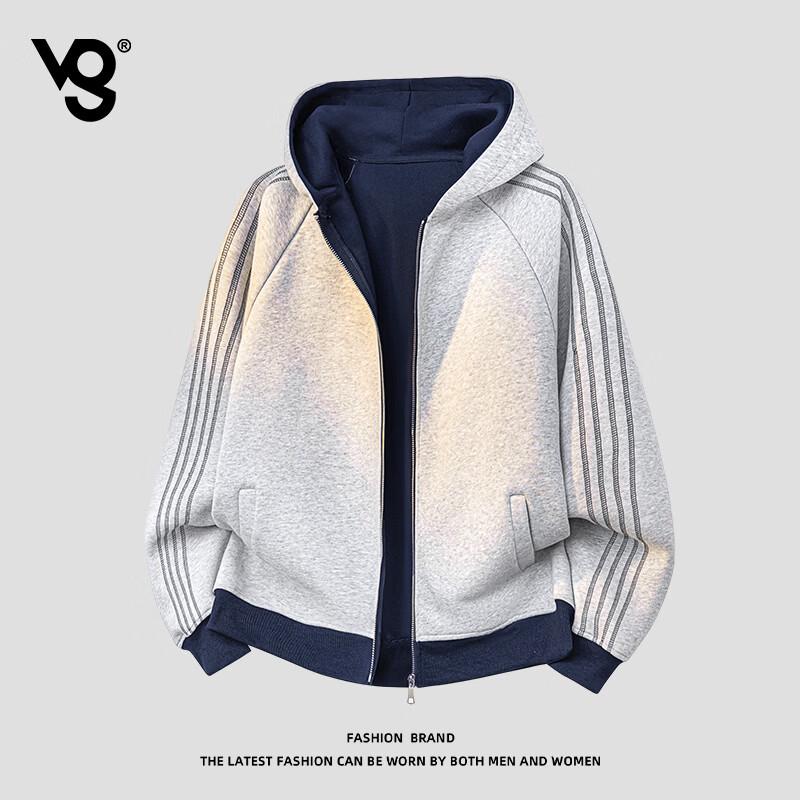VUUG American Style Heavyweight Striped Hooded Zip-Up Cardigan