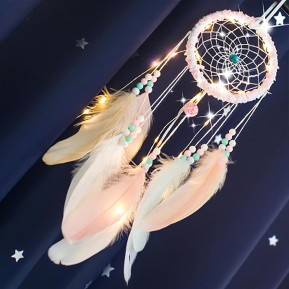 Creative Weaving Feather Wind Chime with Light Creative Home Pendant Gift Hanging Drop Feathers Dream Catcher Home Bedroom Decor