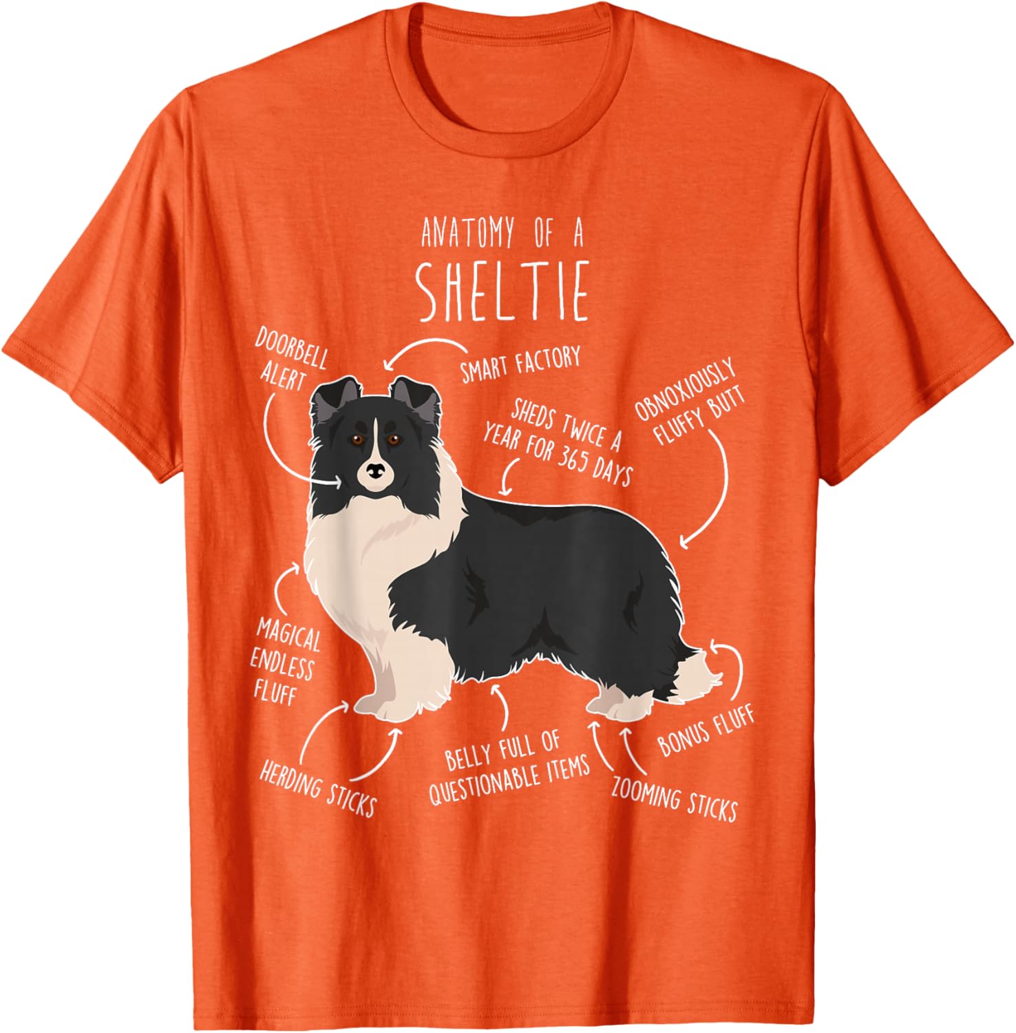 

Anatomy of a Sheltie Shetland Sheepdog Funny Graphic Tee Breathable Cotton Short Sleeve T-Shirt for Dog Lovers 4XL