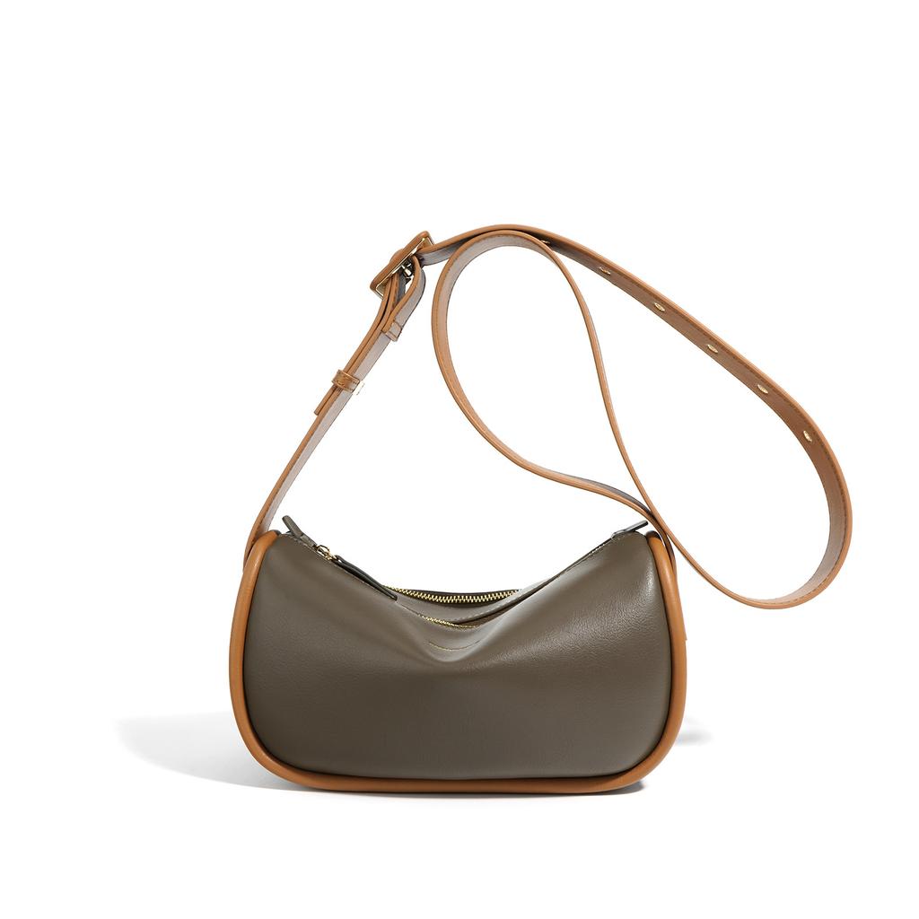 Cowhide Contrasting Color Simple Commuter Versatile Shoulder Bag Wide Shoulder Strap Messenger Bag