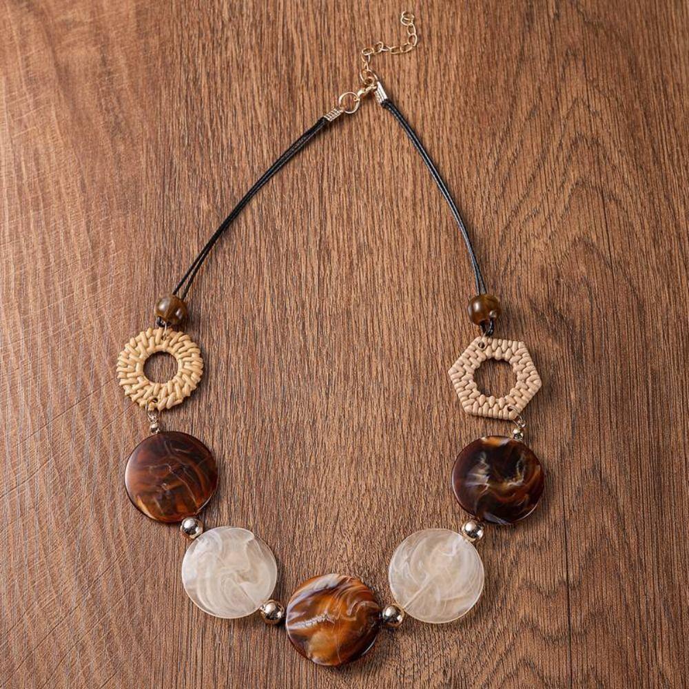 Vintage Vintage Rattan Necklace Acrylic Accessories Handmade Creative Color Contrast Necklace Geometric