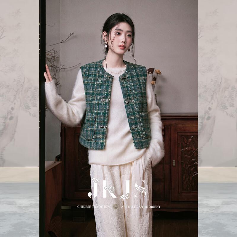 

JK&JS Жилет в клетку в новом китайском стиле из смесовой шерсти ягненка S