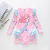 Costume da bagno intero a maniche lunghe con volant per bambina, con slip, certificato CPC per bambini