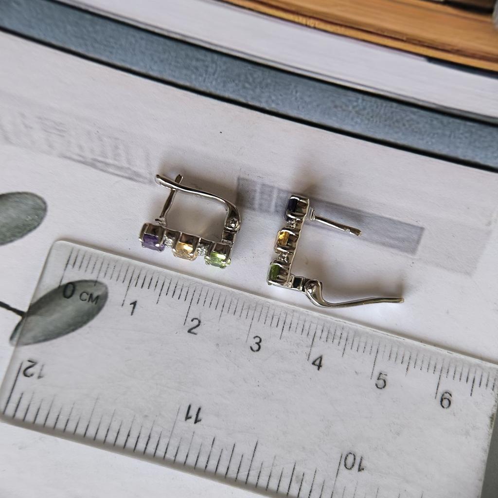 Серебряные серьги с натуральным аметистом 2.352ct, цитрином, хризолітом (2193203)