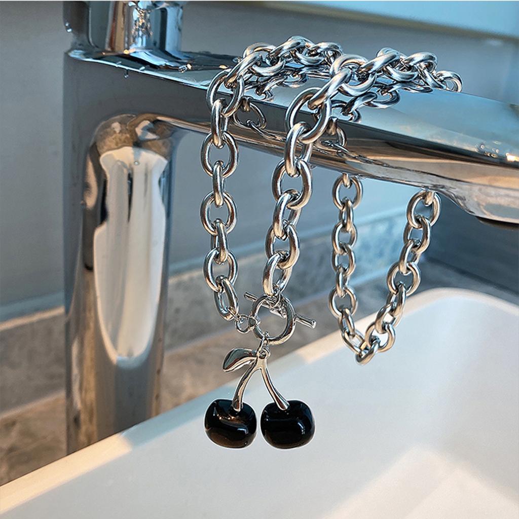 Dark Cherry Titanium Steel Necklace Ins Cold Wind Online Celebrity Clavicle Chain Female Hip-hop Punk Niche Simple Neck Chain