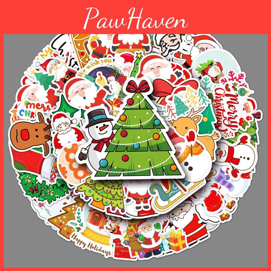 50pcs Xmas Santa Claus Waterproof Reusable Graffiti Stickers For Luggage Case Decor