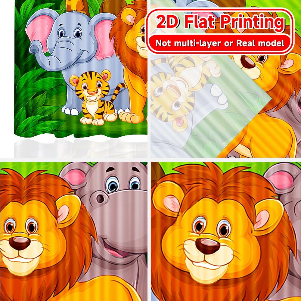 Set Of 2 Flat Printing Curtains Without Rod Playful Jungle Animals Ramadan Festival Popular Drapes Polyester Made