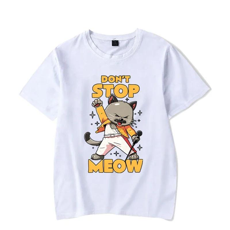 Funny Graphic T-shirt DON’T STOP MEOW Women Shirt Printing Singing Cat Short Sleeves Street Style Cute Cool Girl Shirts