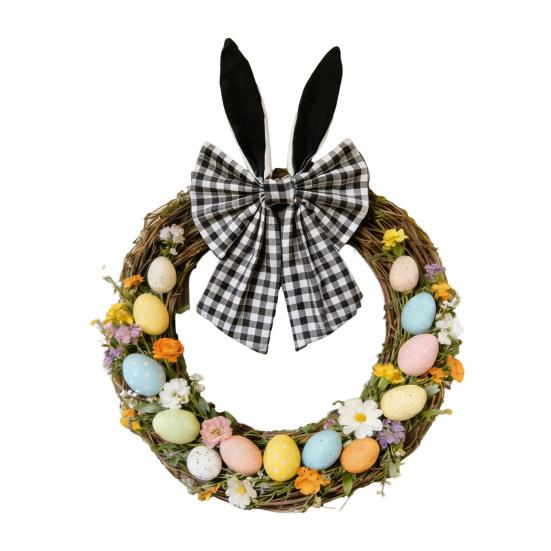 16 Inch Easter Bunny Ear Bow Rustic Buffalo Plaid Bow for Wreath Spring Holiday Decorative Fabric Bow for Tree Topper Front Door Wall Window Home