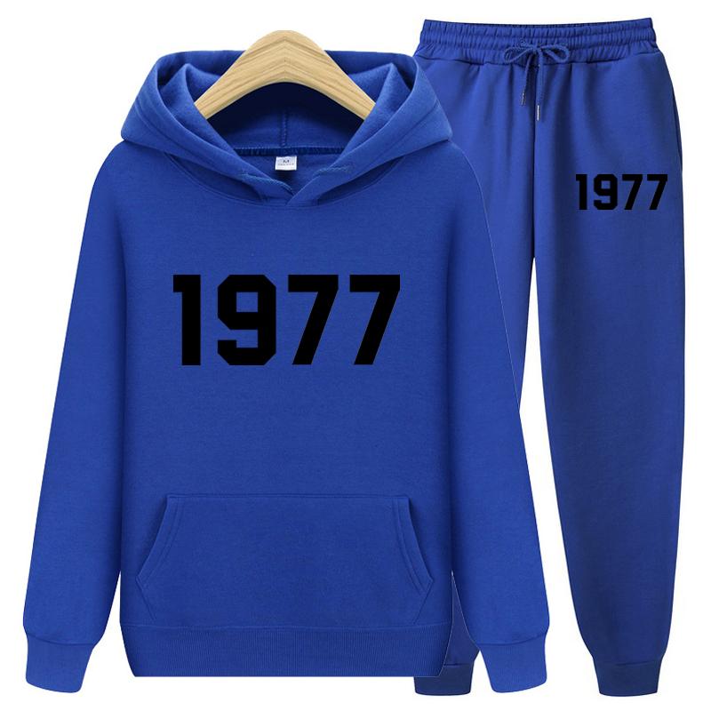 1977 Hoodie Two-Piece Sets Hoodie Set Men and Women Fashion Brand High Street Loose Fleece Autumn Winter Warm Hoodies+Pants Set