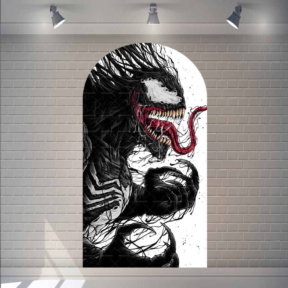 

BEPAN Venom theme arched background customizable children boy birthday party layout background double sided printing stretch fabric 1.6x3.9ft(50x120cm)