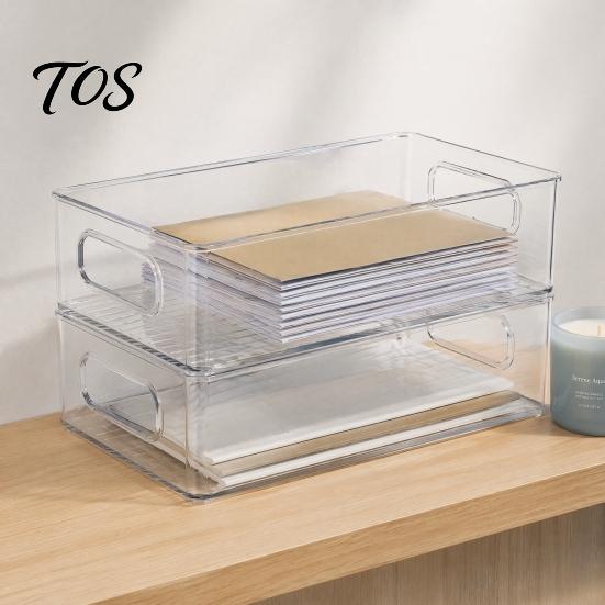 Dustproof Stationery Container Desktop Storage Box, Clear PET Drawers Organizer, Stackable Space Multi Purpose Desk Organizer Saving Case, for Office