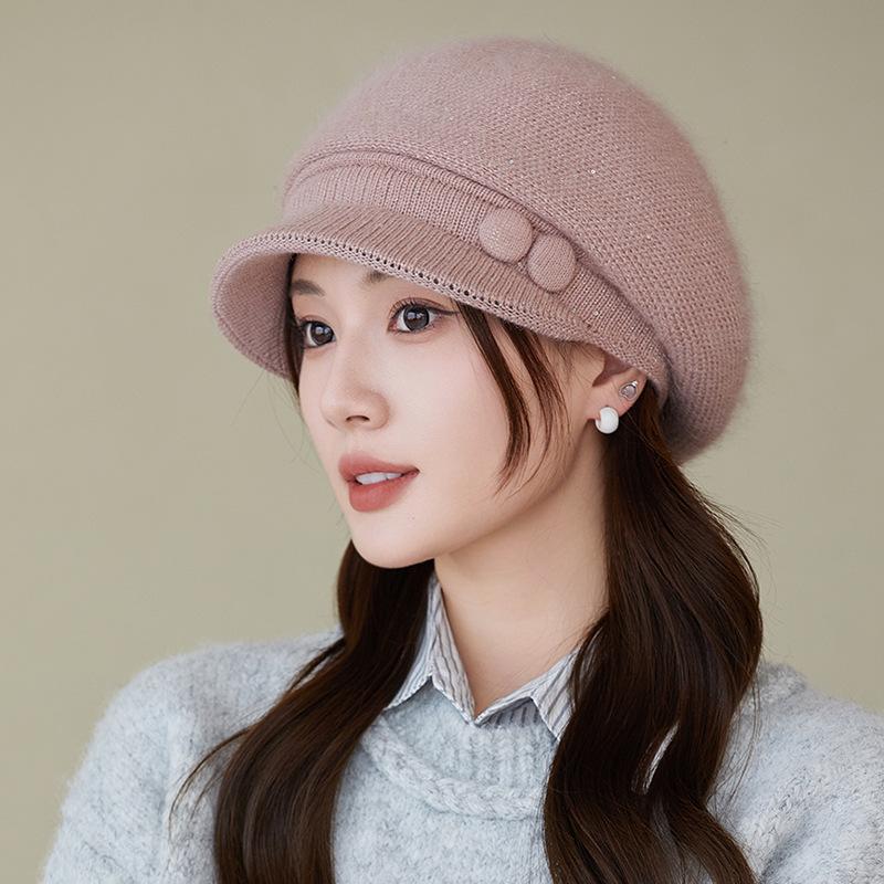 Podzimní a zimní tlustá čepice Dámská jednobarevná stovka s pletenou vlněnou čepicí Zesílená teplá vlněná baret Pletená sametová čepice