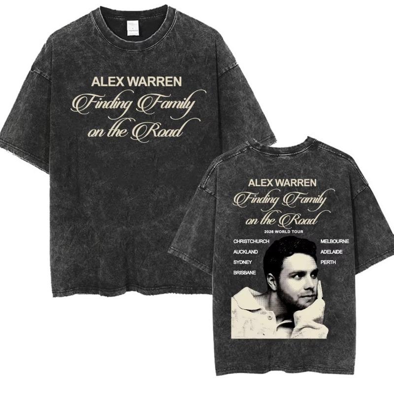 Alex Warren Moon Kunstwerk Musiktour 2026 Vintage Washed T-Shirt Herren Damen Mode Punk Hip Hop T-Shirts Sommer Oberteile Lockeres T-Shirt